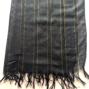Boutique black shimmer gold thread stripe scarf fray hem one size adult